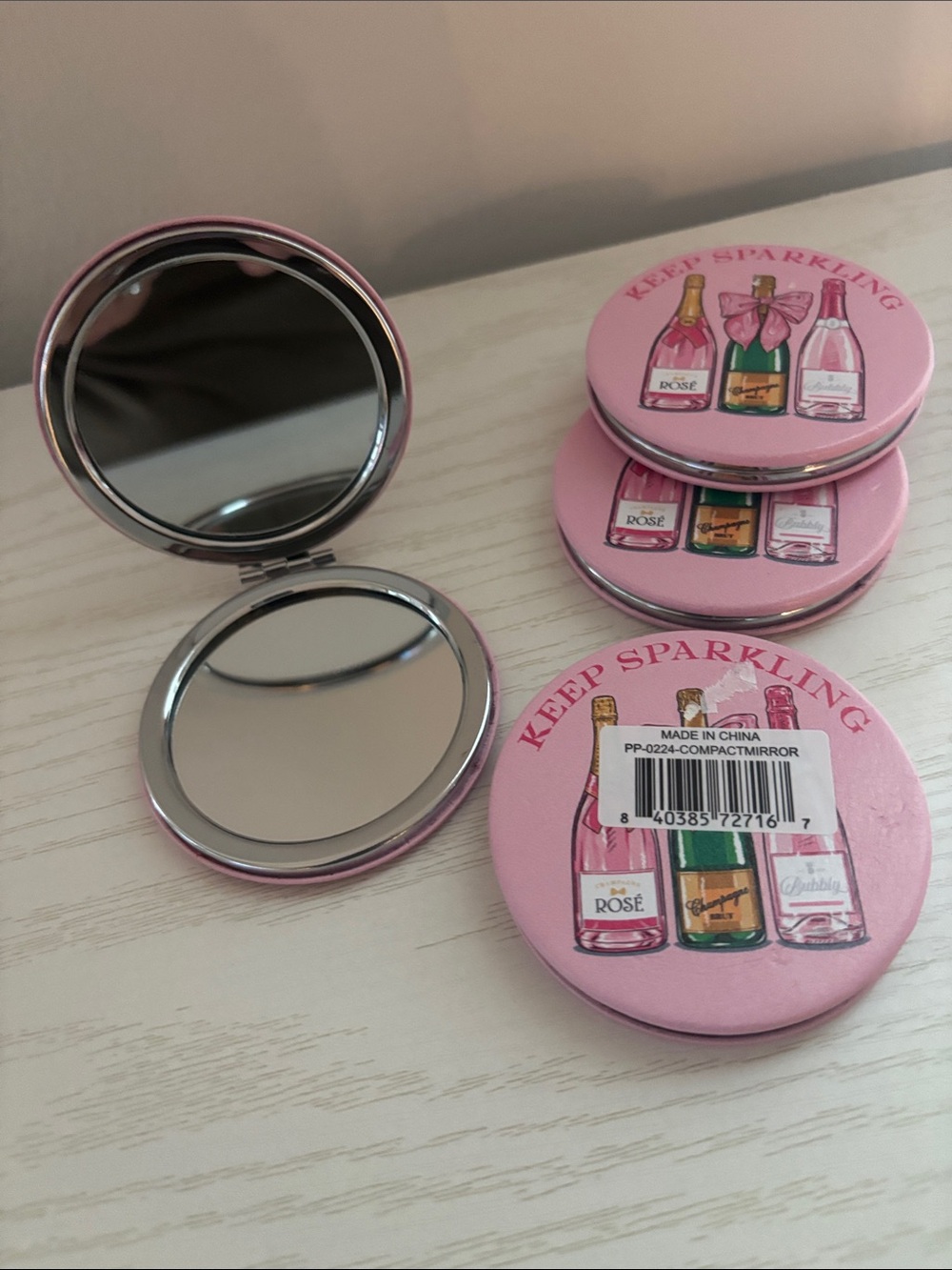 Pink Compact Mirror - Portable Pocket Mirror